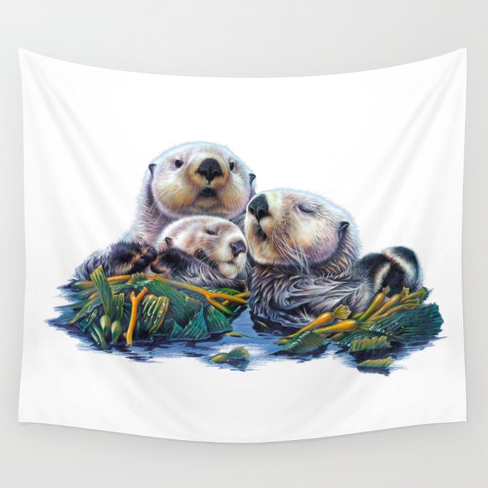 Otter Family Wall Tapestry