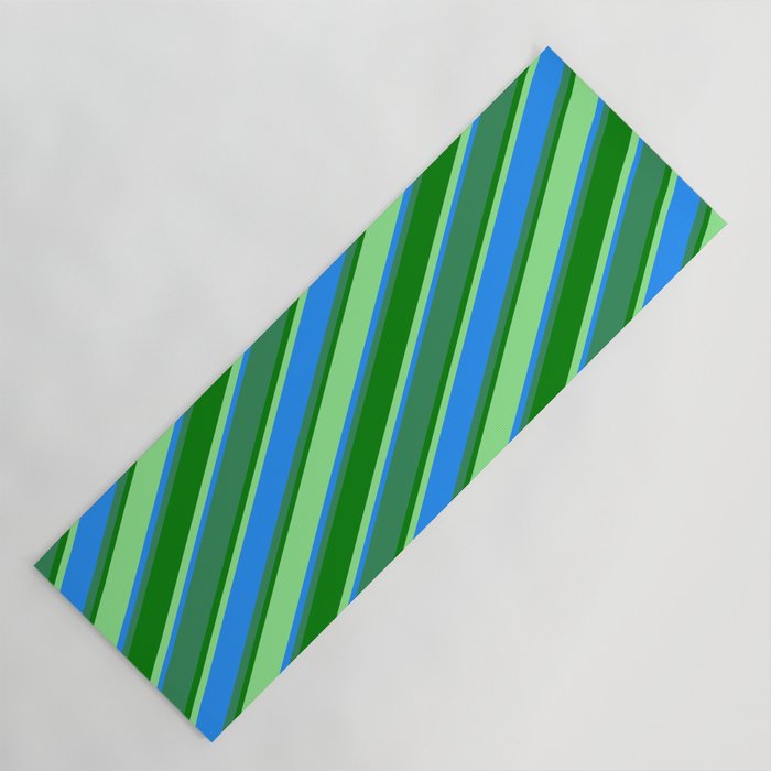Light Green, Blue, Sea Green, and Green Colored Stripes Pattern Yoga Mat