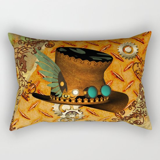 Steampunk, hat with clocks and gears Rectangular Pillow