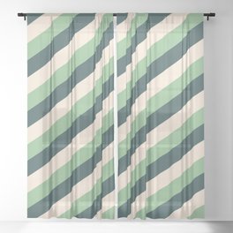 [ Thumbnail: Dark Sea Green, Dark Slate Gray & Beige Colored Lines/Stripes Pattern Sheer Curtain ]