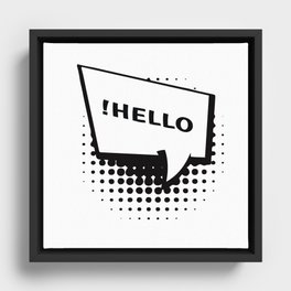 HELLO comicbook anime text bubble black and white Framed Canvas