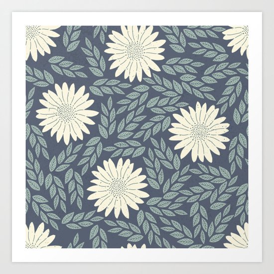 White flower retro pattern Art Print