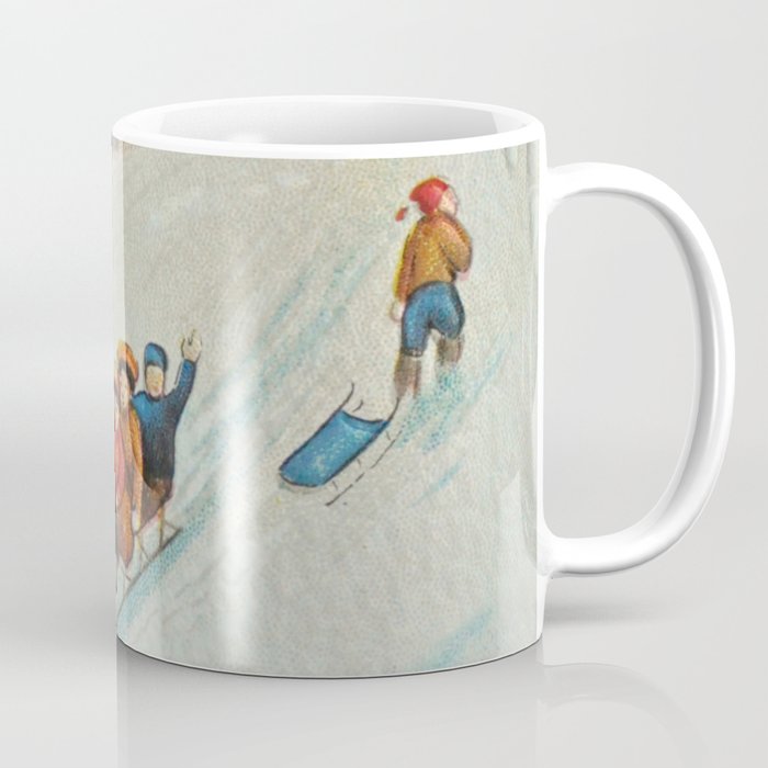Happy vintage winter sledders Coffee Mug