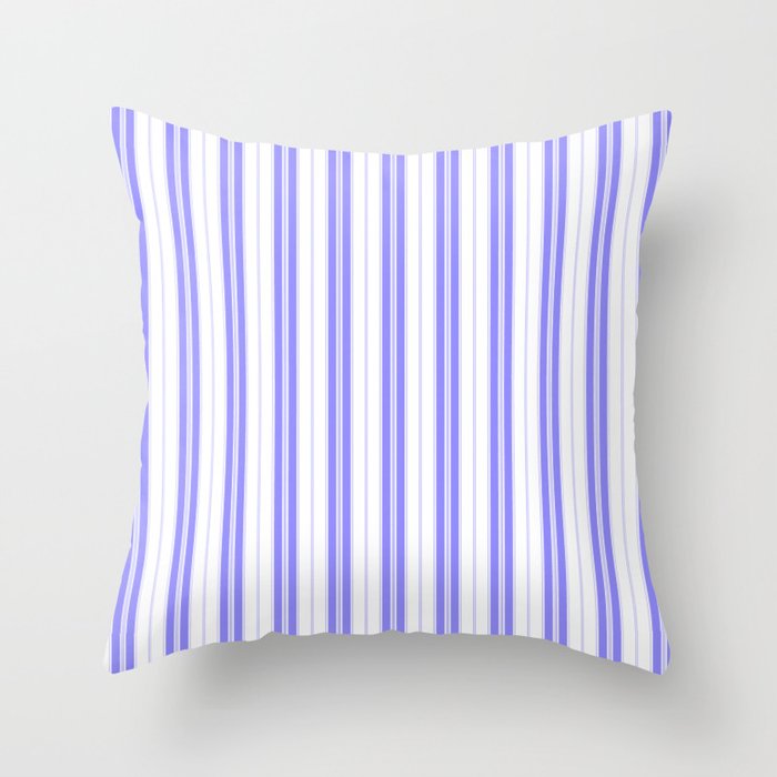 Royal Blue and White Vertical Vintage American Country Cabin Ticking Stripe Throw Pillow