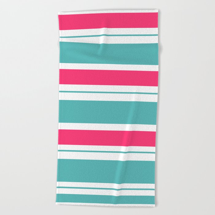 Turquoise And Fuchsia Hot Pink Stripes Beach Towel