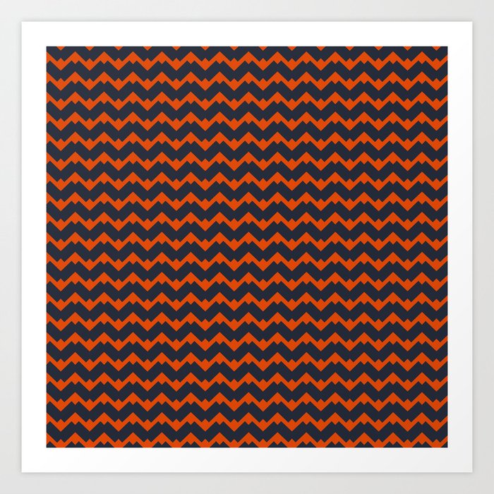 Burnt Orange And Deep Cobalt Blue zigzag chevron Geometrical Pattern  Art Print