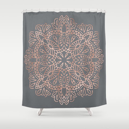 Mandala Rose Gold Pink Shimmer On Soft Gray By Nature