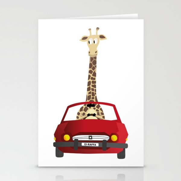 Giraffe in a Car Stationery Cards
