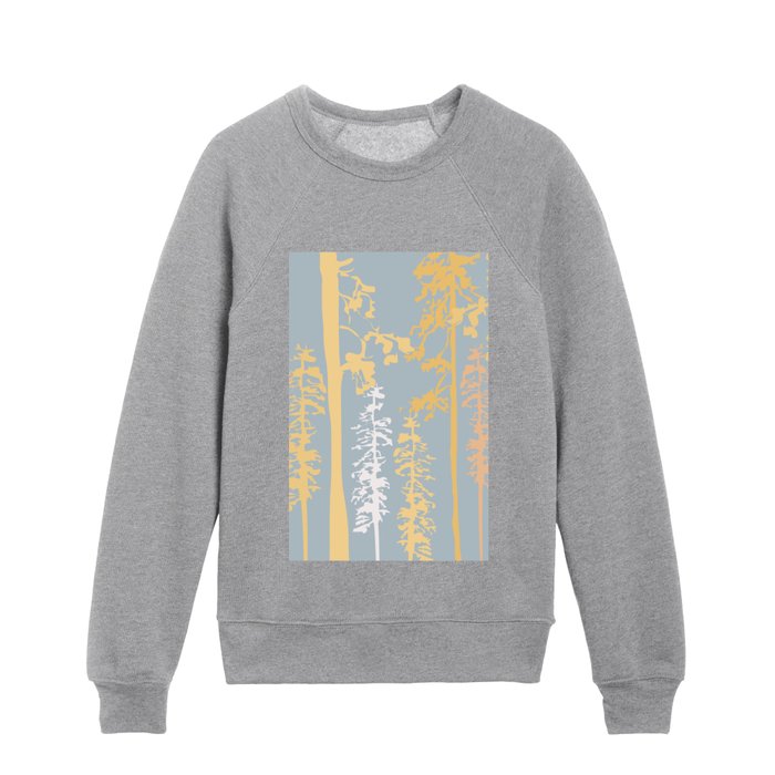 Woody - Pastell Colores Minimal Forest Art Design on Blue Kids Crewneck