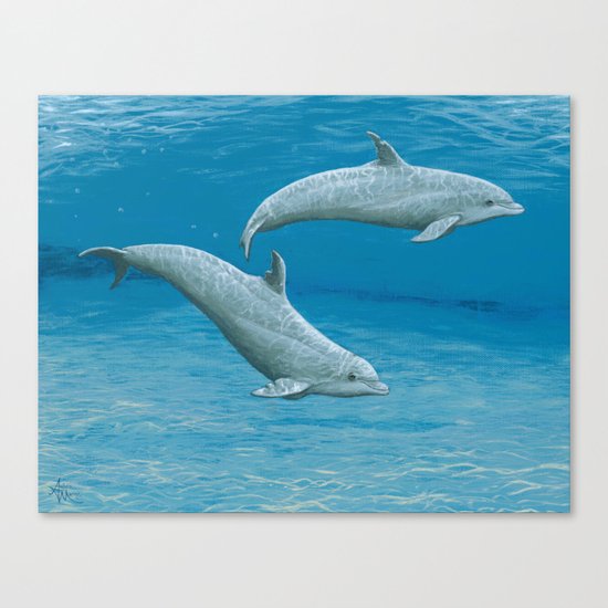 "Sandscape" by Amber Marine ~ Dolphin Art ~ Acrylic Painting, (c) 2014 Canvas Print