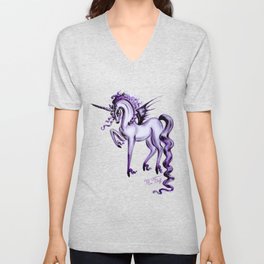 Unicorn with Bat Wings V Neck T Shirt