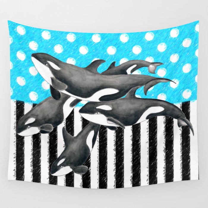 Artsy Orca Pod Blue Wall Tapestry