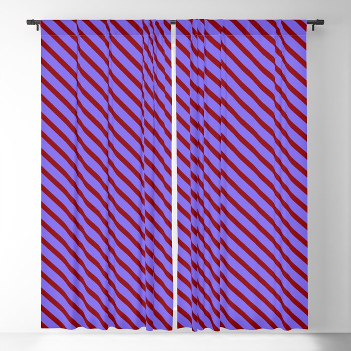 Medium Slate Blue and Dark Red Colored Lines/Stripes Pattern Blackout Curtain