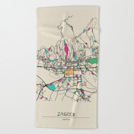 Colorful City Maps: Zagreb, Croatia Beach Towel