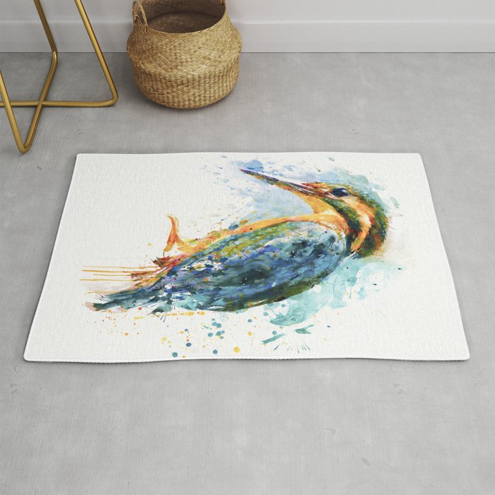 Kingfisher Bird Watercolor Painting Rug