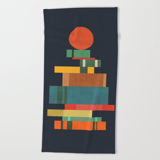 Book stack with a ball Beach Towel