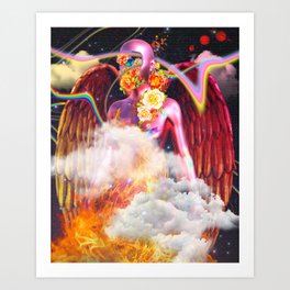 Surreal and Faceless Angel in the Clouds Art Print | Butterfly, Psychedelic, Trippy, Space, Graphicdesign, Wing, Hot, Heaven, Abstract, Surreal 
