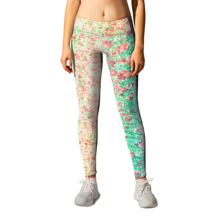 yellow green blue floral illusion perceived fabric look Leggings