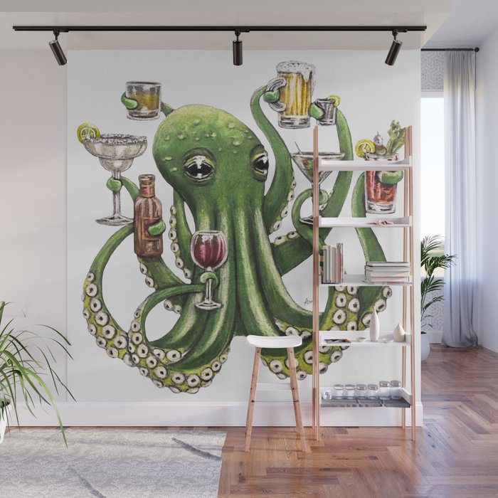"Octo Buzz" - Octopus Cocktails Wall Mural