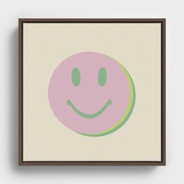 70s retro violet and green smiles faces liquid illustration  Framed Canvas
