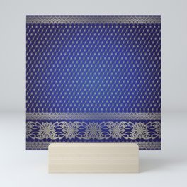 Blue indian pattern Mini Art Print