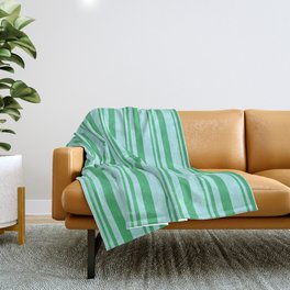 [ Thumbnail: Sea Green and Turquoise Colored Lined/Striped Pattern Throw Blanket ]