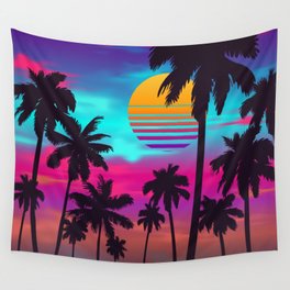 Gorgeous Crimson Sunset Synthwave Wall Tapestry