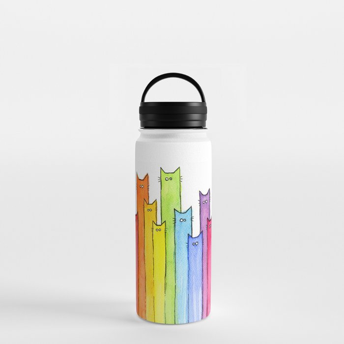 Cat Rainbow Watercolor Pattern Water Bottle