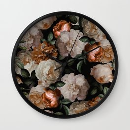 Golden Jan Davidsz. de Heem Roses Wall Clock | Summer, Retro, Watercolor, Curated, Midnight, Pattern, Botanical, Boho, Roses, Floral 