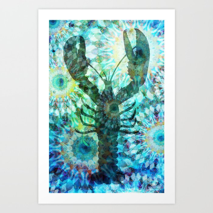 Mandala Lobster - Blue Green Beachy Beach Art Art Print
