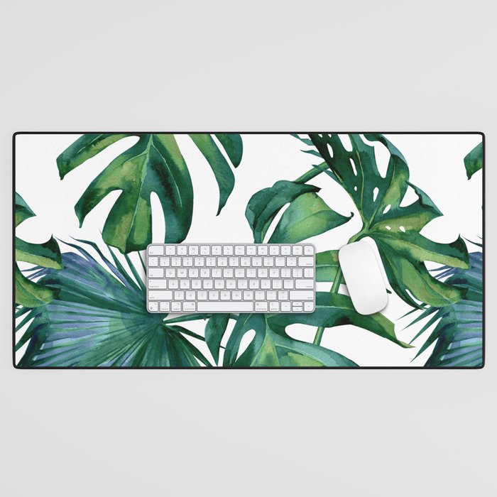 Classic Palm Leaves Tropical Jungle Green Desk Mat