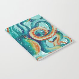 Teal Octopus On Light Teal Vintage Map Notebook