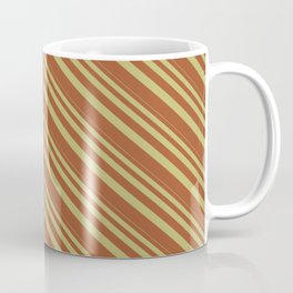 [ Thumbnail: Dark Khaki & Sienna Colored Lines Pattern Coffee Mug ]