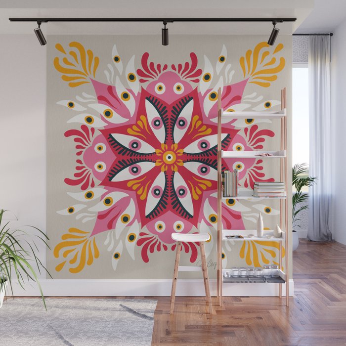 Trippy Mandala – Magenta & Peach Wall Mural