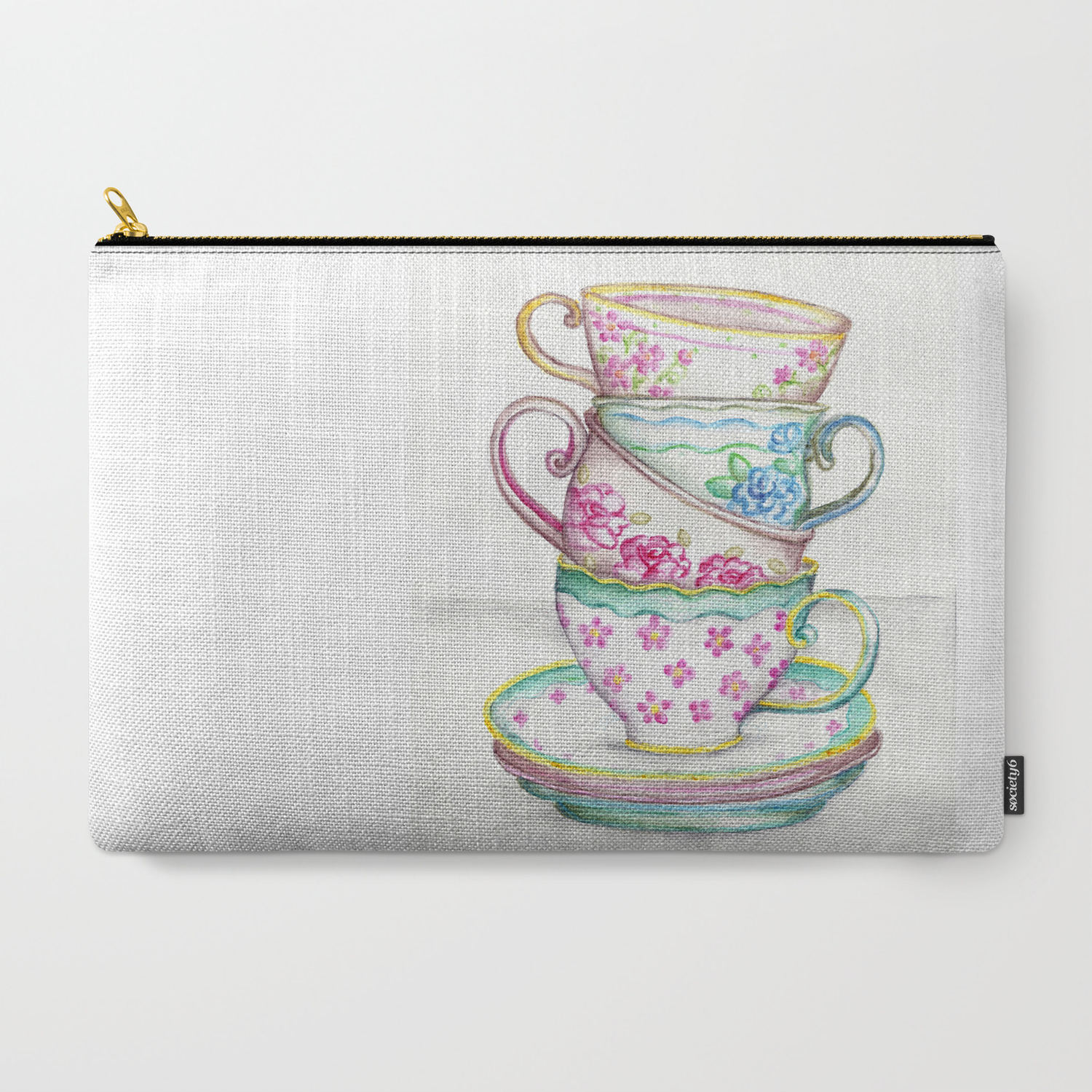 Tea Cup Art Kitchen Watercolor Painting Drawing Carry All Pouch By