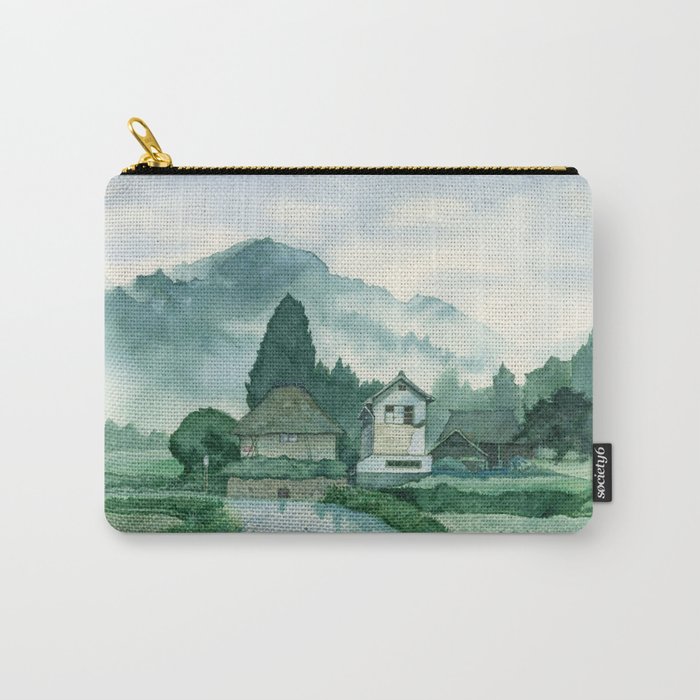 Japanese Village After Rain Art Watercolor Painting Print By Suisai Genki Carry All Pouch By Suisaigenki Society6