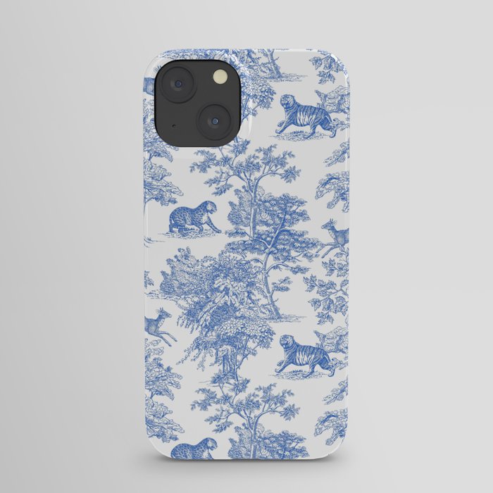 Toile de Jouy Vintage French Exotic Jungle Forest Blue & White iPhone Case
