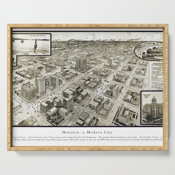 Houston-Texas-United States-1912 vintage pictorial map Serving Tray