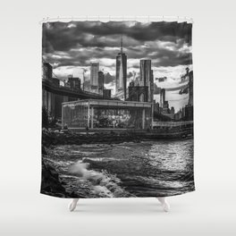 Brooklyn Bridge and Manhattan skyline in New York City black and white Shower Curtain