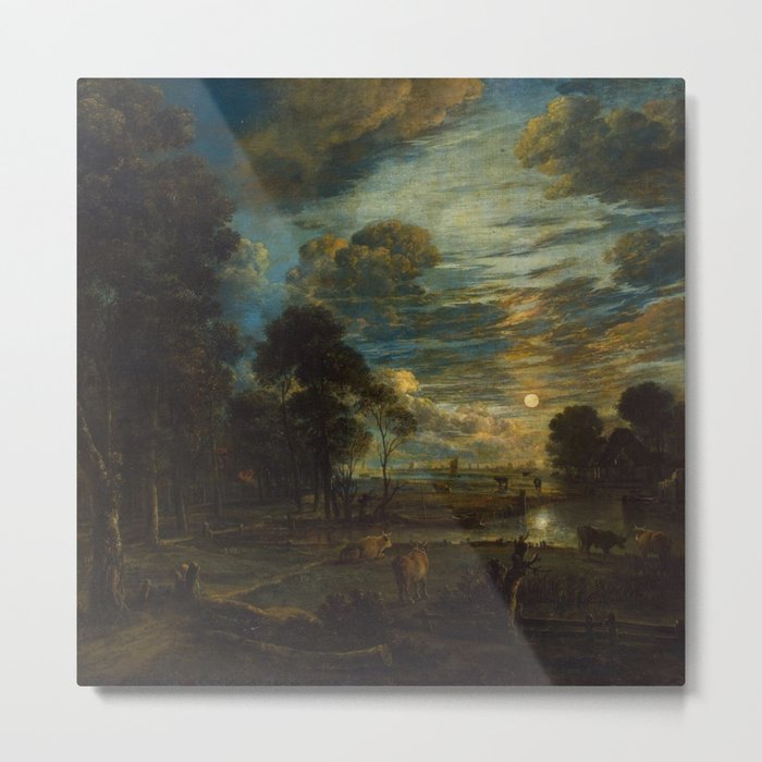 Classical Masterpiece 'Night Landscape with a River' by Aert van der Neer Metal Print