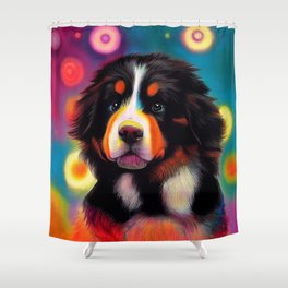 Bernese Mountain Dog Portrait Psychedelic Series 13 Shower Curtain