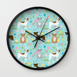 Pitbull easter dog breed pet patter rescue dog pibble lovers spring easter eggs Wall Clock