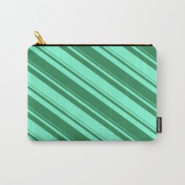 [ Thumbnail: Sea Green and Aquamarine Colored Striped/Lined Pattern Carry-All Pouch ]