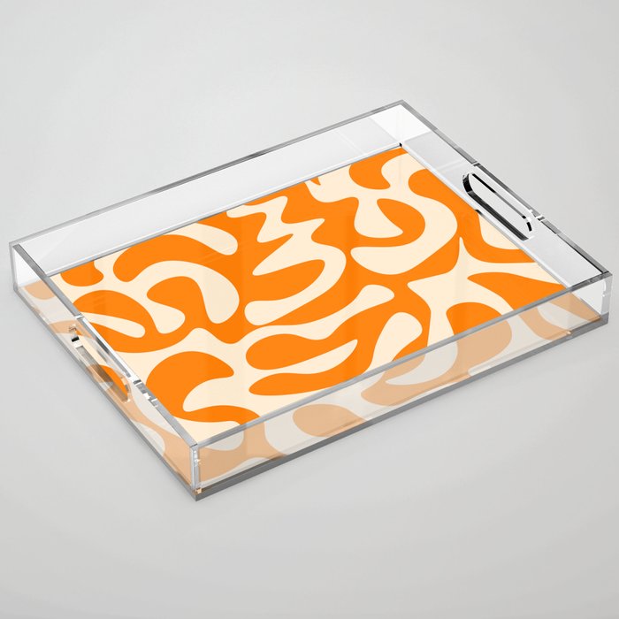 Abstract Mid century Modern Shapes pattern - Orange Acrylic Tray
