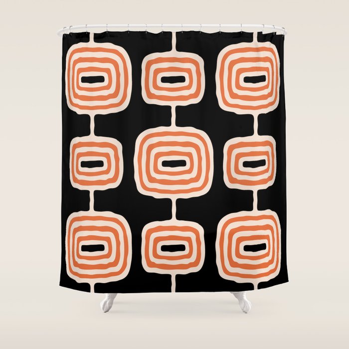 Mid Century Modern Atomic Rings Pattern 240 Black Beige and Orange