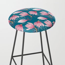Magnolia pattern with green background Bar Stool