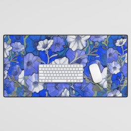 Blue and Silver Floral Pattern Desk Mat