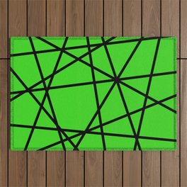 Black Lines - green Triangles geometric Outdoor Rug