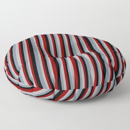 [ Thumbnail: Slate Gray, Dark Gray, Dark Red & Black Colored Stripes Pattern Floor Pillow ]