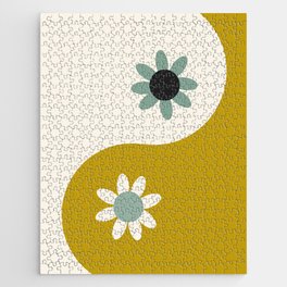 Yin Yang floral - earthy Jigsaw Puzzle | Graphicdesign, Peace, Abstract, Yoga, Minimal, Digital, Balance, Goodvibes, Floral, Green 